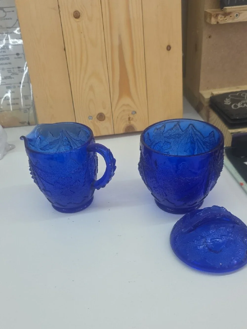 Cobalt Blue Pressed Glass Creamer Pitcher